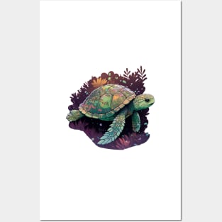 Coral Reef Sea Turtle Posters and Art